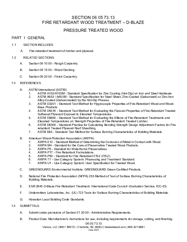 06 05 73 13 Viance D Blaze FRTW 3 Part Specification preview