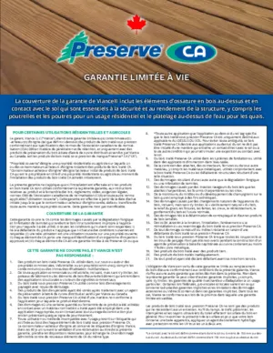 Preserve CA Lifetime Limited Warranty - CAN - French preview