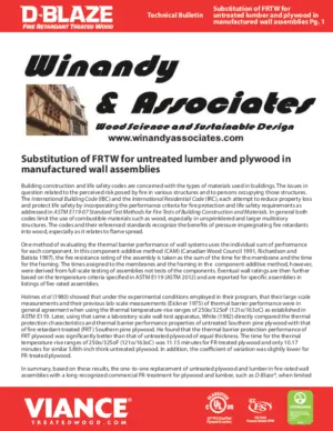 D-Blaze Technical Bulletin - Substitution of FRTW for Untreated Lumber and Plywood in Manufactured Wall Assemblies preview